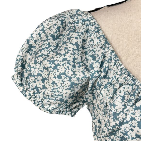 Sim & Sam Large Ditsy Peasant Top Floral Off-Shoulder Puff Sleeves Stretch Multi - Picture 2 of 10